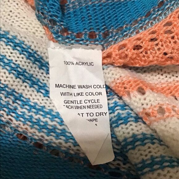 Say What? Open Front Boho Blue and White Striped Knit Cardigan Vest S - Picture 8 of 8